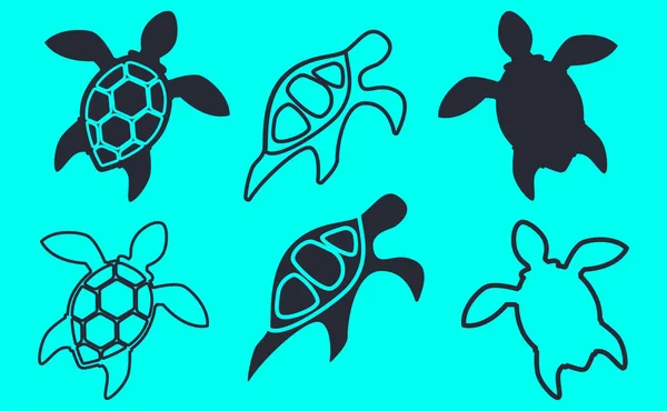 Ілюстрація Силуетами Контурами Морських Черепах Бірюзовому Фоні Сучасний Абстрактний Дизайн — стоковий вектор