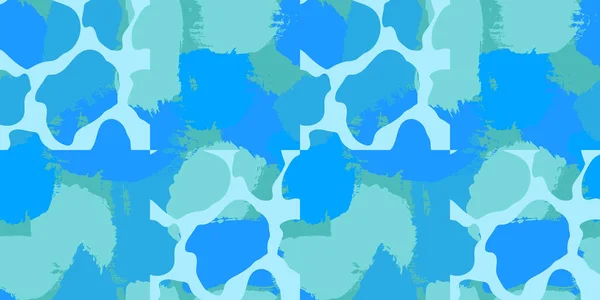 Nahtloses Muster Mit Abstraktem Tropischen Marine Print Blautönen Trendige Handgezeichnete — Stockvektor