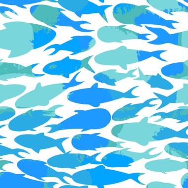 Soyut tropik deniz balıklarıyla kusursuz bir desen. Moda el çizimi dokular.  