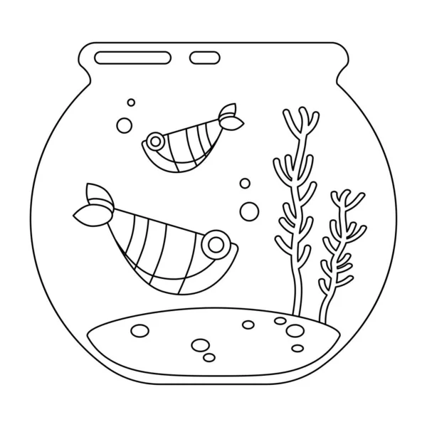Шаблон Детской Раскраски Две Рыбы Плавают Аквариуме Домашние Животные Линейном — стоковый вектор