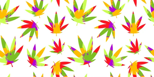 Motif Sans Couture Avec Des Feuilles Cannabis Texturées Sur Fond — Image vectorielle