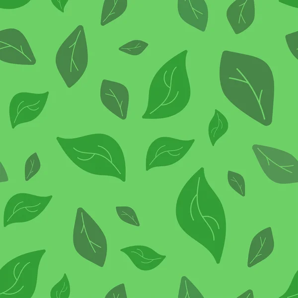 Nahtloses Muster Mit Grünen Teeblättern Auf Grünem Hintergrund Abstraktes Design — Stockvektor