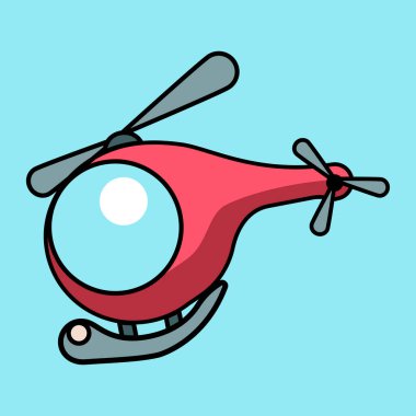 Gökyüzünde uçan oyuncak bir karikatür helikopteriyle çocuksu bir çizim.