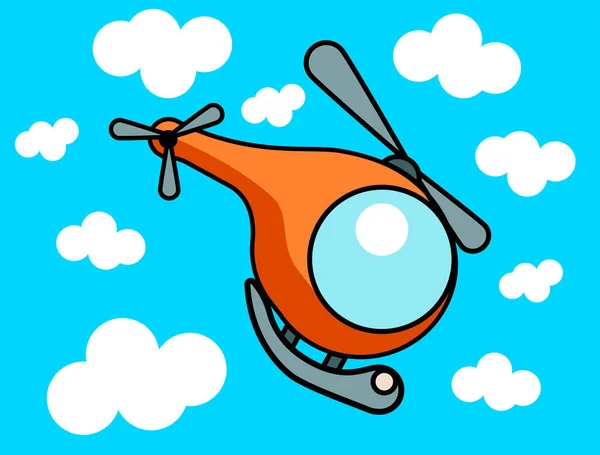 Childish Illustration Toy Cartoon Helicopter Flying Clouds — Stock Vector