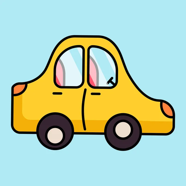 Ilustracja Kreskówkowym Samochodzikiem Żółty Samochód Osobowy — Wektor stockowy