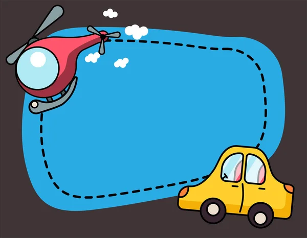 Grenzdesign Mit Zeichentrickspielzeug Transportiert Illustration Kinderspielzeug Für Jungen Hubschrauber Und — Stockvektor