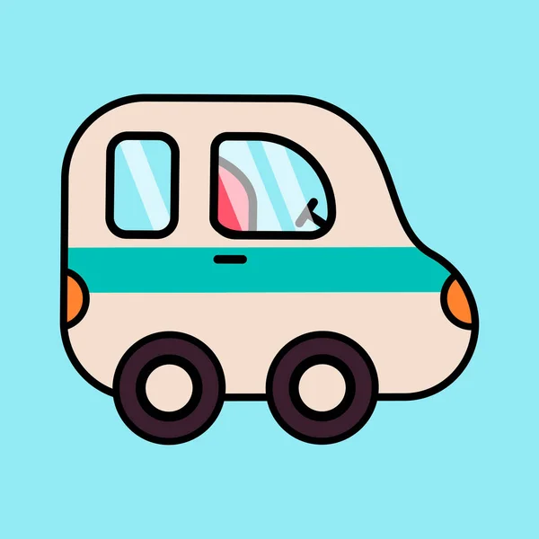 Illustration Cartoon Toy Car White Passenger Car Green Stripe — Stock Vector