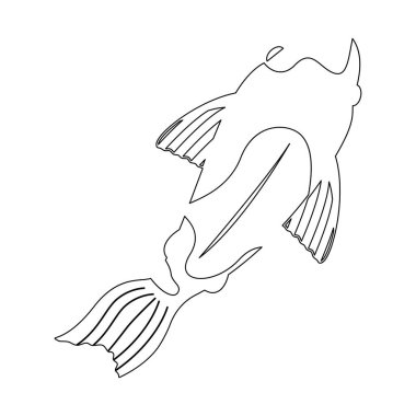 Doğrusal soyut sazan balıklarının çizimi. siyah ve beyaz doğrusal balık. Giysiler, kağıt, kapak, kumaş için modern tasarım