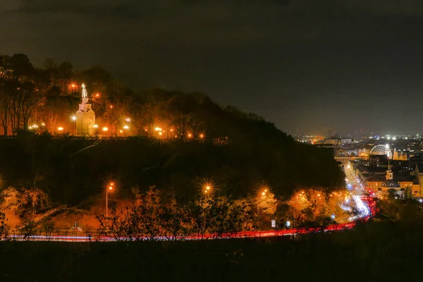 Kiev Ucrânia Volodymyr Grande Monumento Parque Noite Colina Volodymyr — Fotografia de Stock