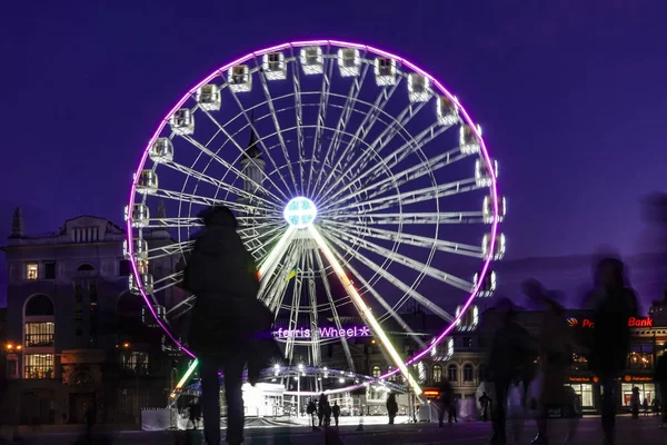 Kiev Ucrânia Uma Roda Gigante Noite Seção Podil Cidade — Fotografia de Stock