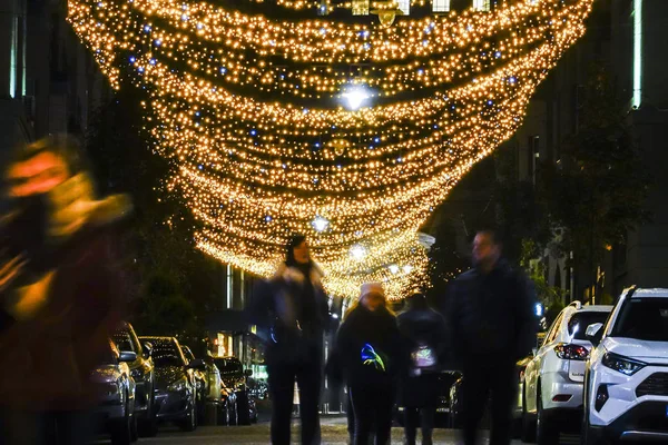 Kijev Ukrajna Karácsonyi Díszek Khreschatyk Utcán — Stock Fotó