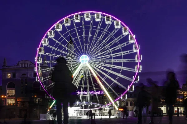 Kiev Ukraine Ferris Wheel Night Podil Section Town — Stock Photo, Image