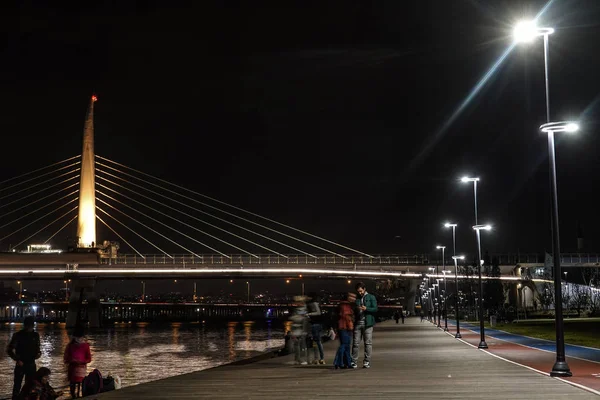Stanbul Türkiye Geceleri Galata Köprüsü Ile Metro Köprüsü Arasında Bir — Stok fotoğraf