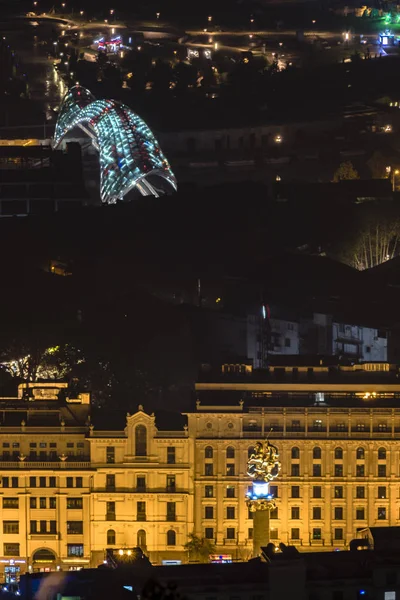 Tbilisi Georgia Una Vista Panoramica Notte Della Città Ponte Della — Foto Stock