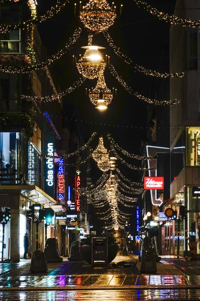 Stockholm Svédország Drottninggatan Utca Kora Reggel Karácsonykor — Stock Fotó