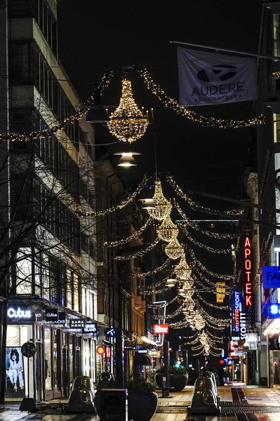 Stockholm Svédország Drottninggatan Utca Kora Reggel Karácsonykor — Stock Fotó