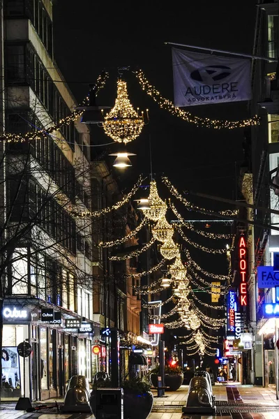 Estocolmo Suecia Calle Drottninggatan Por Mañana Temprano Navidad — Foto de Stock