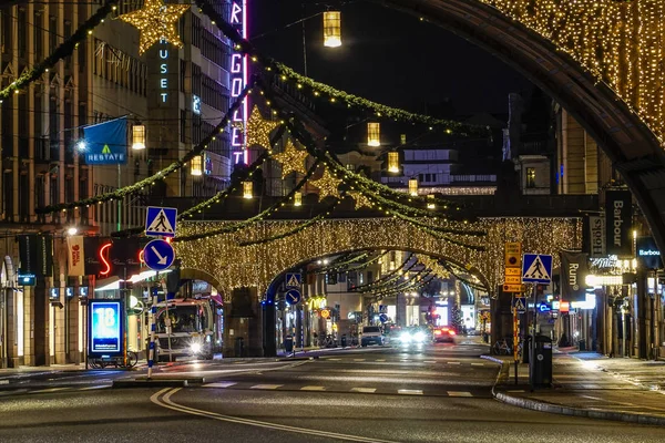 Stockholm Svédország Karácsonyi Díszek Kungsgatan Karácsonykor — Stock Fotó