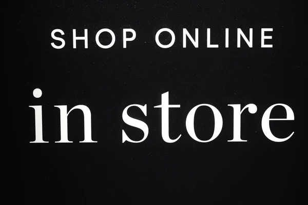 Stockholm Sweden Shop Window Sign Saying Shop Online Store — стоковое фото