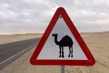 Marsa Matruh, Egypt A camel crossing sign in the desert. clipart