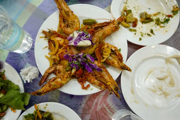 Marsa Matruh Egypt Fresh Grilled Shrimp Local Fish Restaurant — Stok fotoğraf