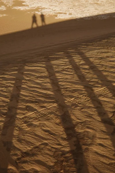 Siwa Oasis Egypt Shadows Two People Sand Dunes Oasis — ストック写真