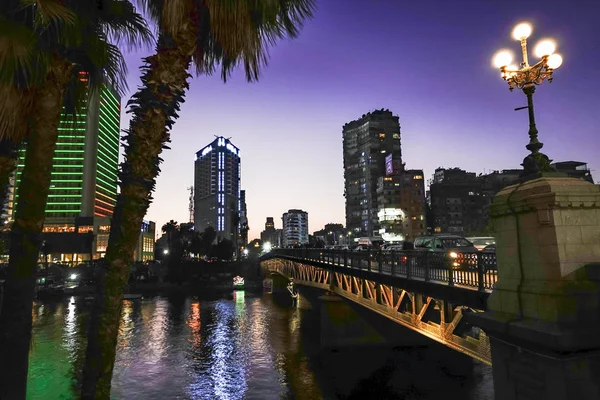 Каир Египет Центр Каира Река Нил Ночью Мост Эль Галаа — стоковое фото
