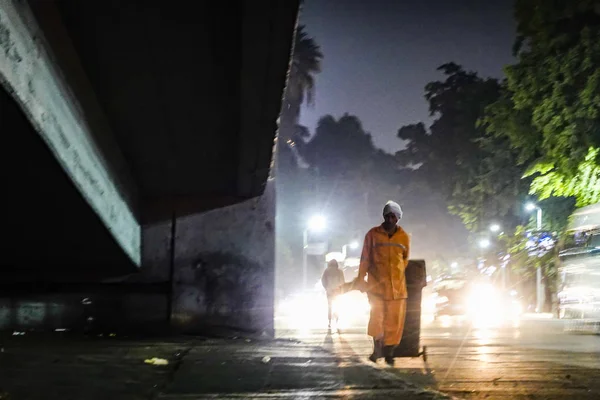 Cairo Egypt Street Cleaner Side Highway Night — 스톡 사진