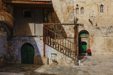 Kudüs, İsrail Eski şehrin içindeki Etiyopya Coptic Kilisesine ait küçük bir avlu.