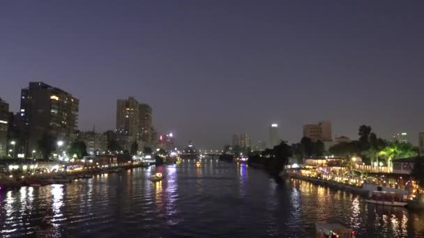 Cairo Egipto Río Nilo Centro Por Noche — Vídeo de stock