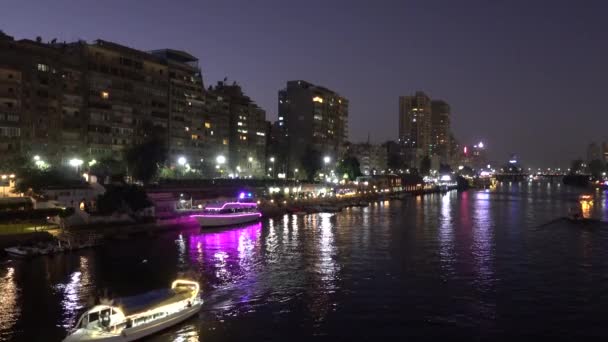 Kairo Egypten Nilen Och Kairo Skyline Natten — Stockvideo