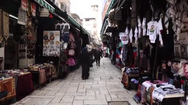 Jeruzalem Israël Jan 2020 Mensen Lopen Oude Binnenstad Van Jeruzalem — Stockvideo