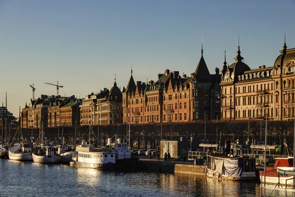 Stockholm Sverige Standvagen Ved Vintersolnedgang – stockfoto