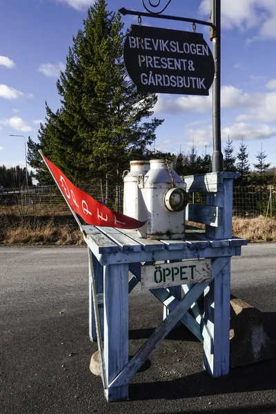 Norrtalje Sweden Open Sign Roadside Display Cafe — Stock Photo, Image