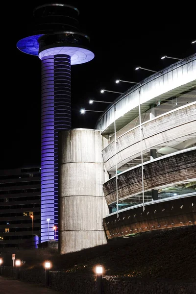 Stockholm Sweden March 2020 Control Tower Parking Garage Night — Stock Photo, Image