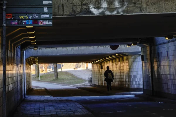 Stockholm Sweden Pedestrian Walking Early Morning Light Tunnel — Stock Photo, Image