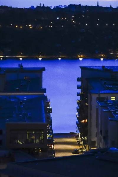 Estocolmo Suecia Horizonte Del Barrio Liljeholmskajen Amanecer — Foto de Stock