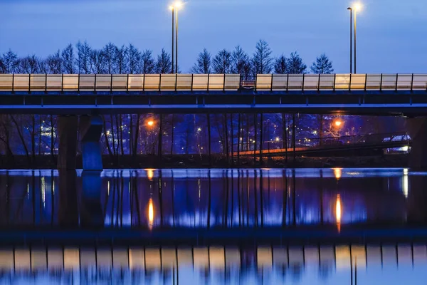 Stockholm Zweden Nachtlandschap Het Malarenmeer Richting Varby Snelweg — Stockfoto