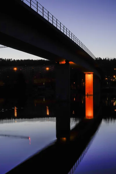 Estocolmo Suecia Puente Metro Amanecer Lago Albysjon Fittja — Foto de Stock