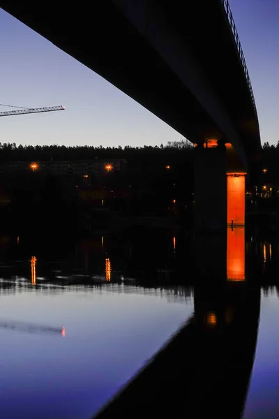 Stoccolma Svezia Ponte Della Metropolitana All Alba Sul Lago Albysjon — Foto Stock