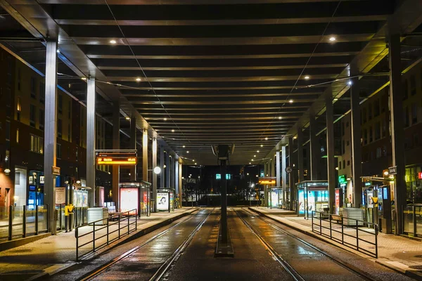 Stockholm Sweden Tram Stop Sickla Kaj Night — Stock Photo, Image