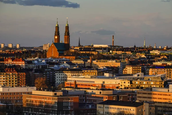 Estocolmo Suécia Horizonte Pôr Sol Igreja Hogalid — Fotografia de Stock