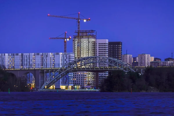 Stockholm Suède Quartier Liljeholmskajen Aube Pont Arsta — Photo