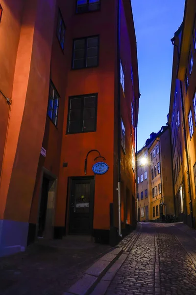 Estocolmo Suecia Casco Antiguo Gamla Stan Amanecer Callejón Bollhusgrand — Foto de Stock