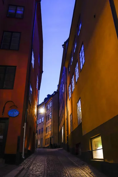 Estocolmo Suécia Cidade Velha Gamla Stan Amanhecer Beco Bollhusgrand — Fotografia de Stock