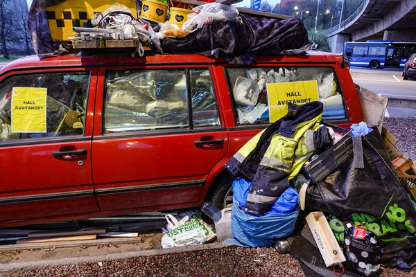 Estocolmo Suecia Coche Incautado Con Cartel Que Dice Mantenga Distancia — Foto de Stock