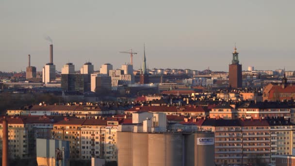 Stockholm Švédsko Panorama Města Při Západu Slunce Hledí Sever Směrem — Stock video