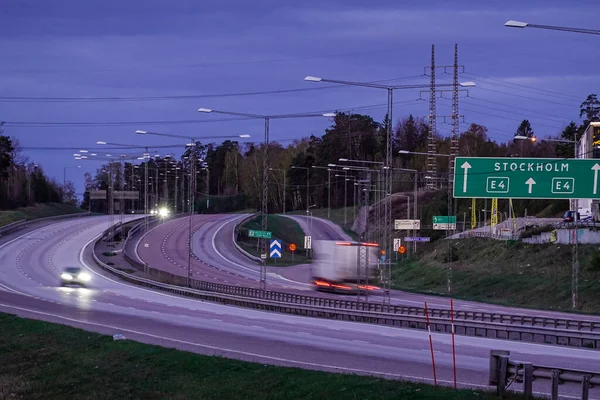 Stockholm Schweden Die Leere Autobahn Bredden Vorort Upplands Vasby Während — Stockfoto