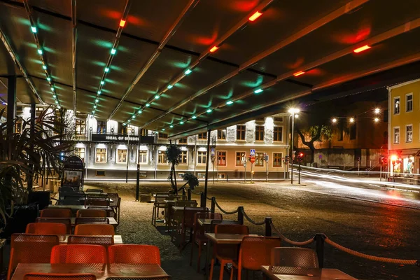 Норрчепинг Швеция Старая Площадь Гамла Торгет Ночью Пустой Ресторан — стоковое фото