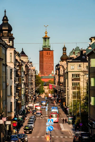 Stockholm Svédország Városháza Naplementekor Hantverkargatan Utca — Stock Fotó